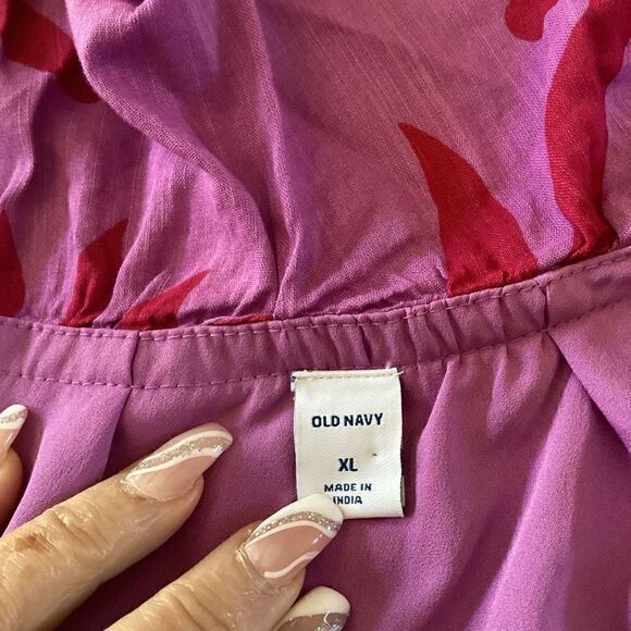 Old Navy One Shoulder Ruffle Trim Dress Sz XL Purple Floral Beach Vacay - Picture 5 of 9